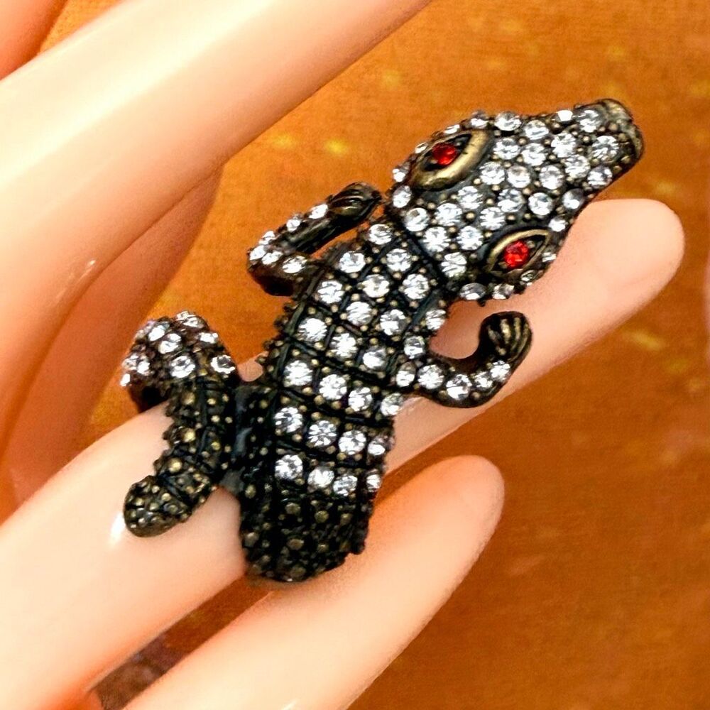 Rhinestone Alligator Crocodile Wrap Statement Ring